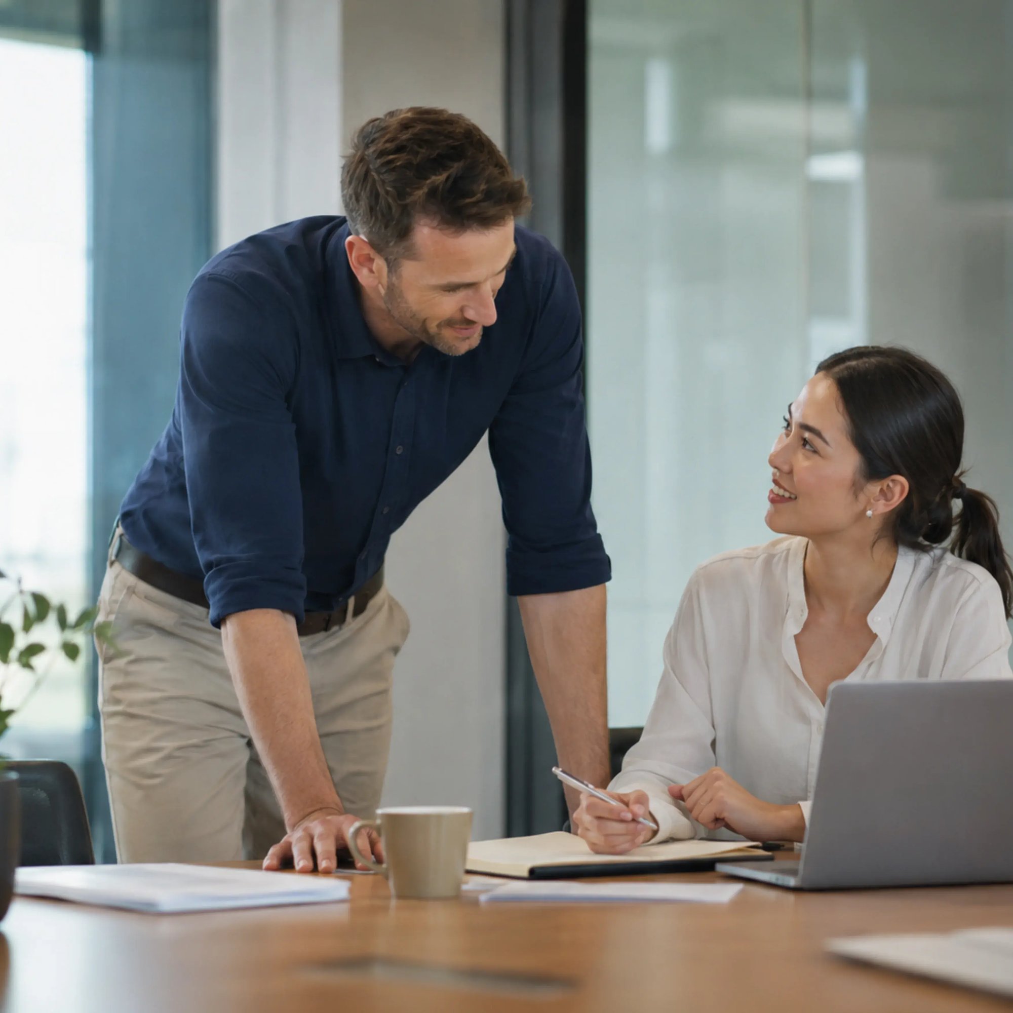 Business Colleagues Discussing Work at Laptop
