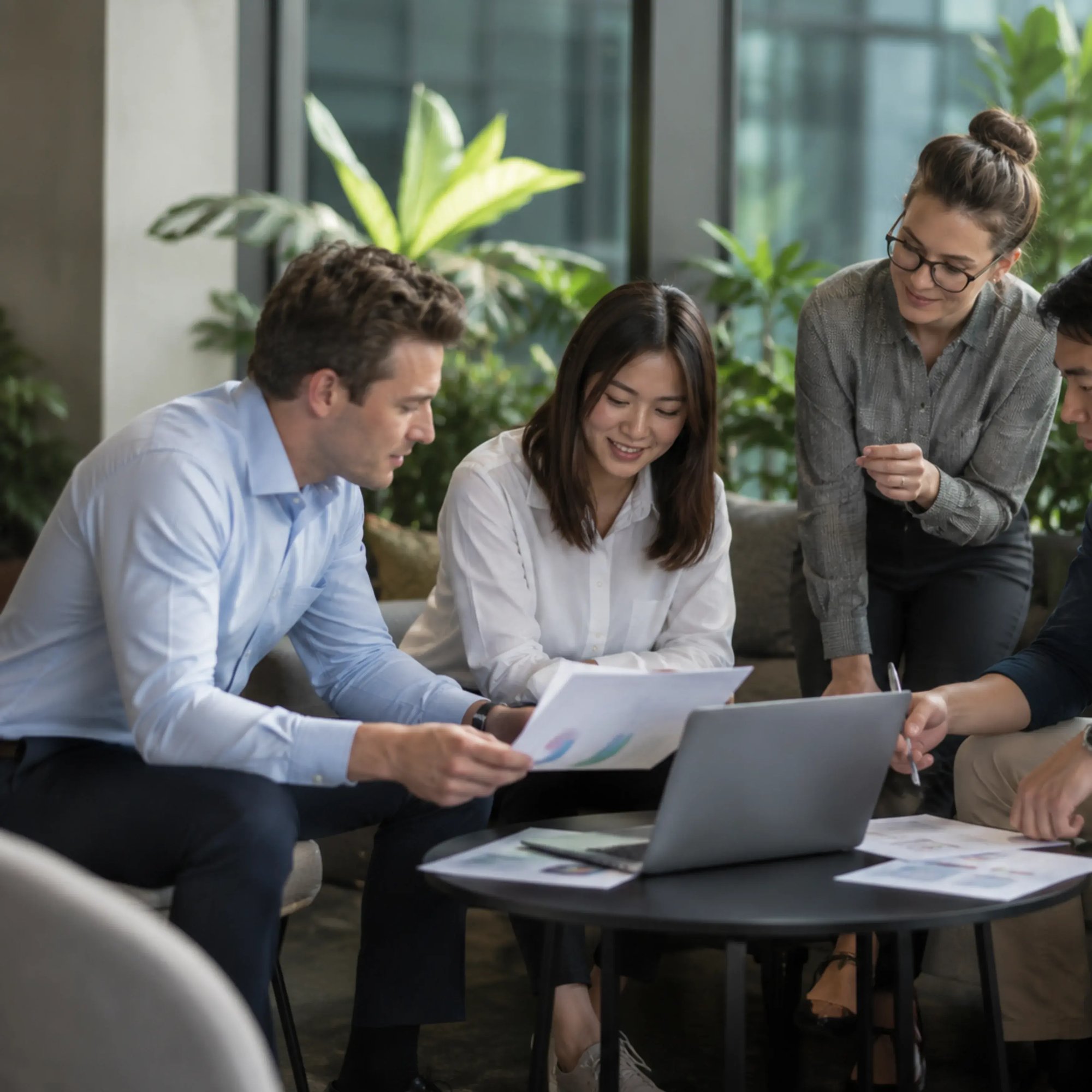 Business Team Reviewing Documents and Data