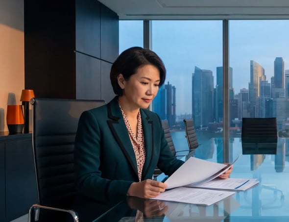 A women reviewing document in hong kong office-1