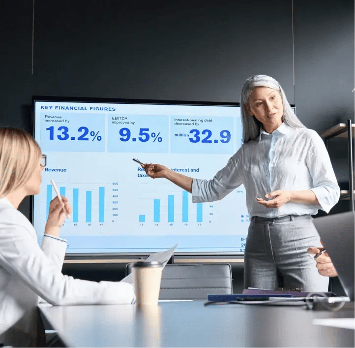 Businesswoman presenting financial figures