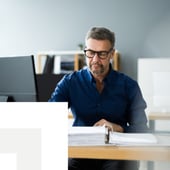 businessman reviewing documents on a computer