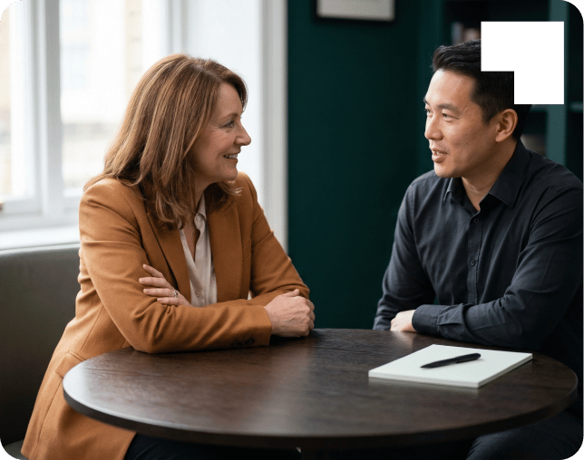 professional men and women discussing_